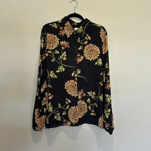 CAbi blouse #3250 Daisy button down floral navy blue size XL